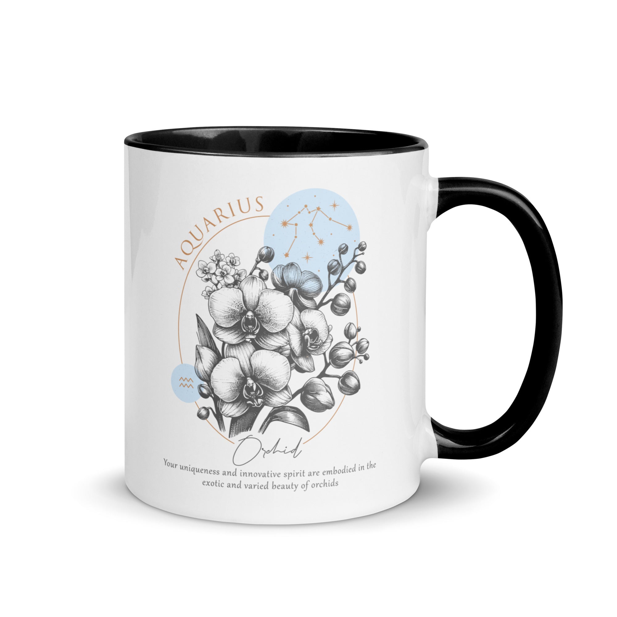 Aquarius Zodiac Orchid Birth Flower 11 oz Mug with Black Handle - https://ascensionemporium.net